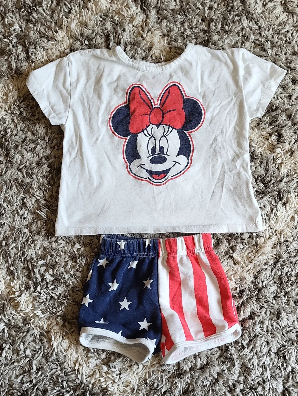 Disney Girls Minnie Mouse Pajama Set - White Top with Red & Navy Accents